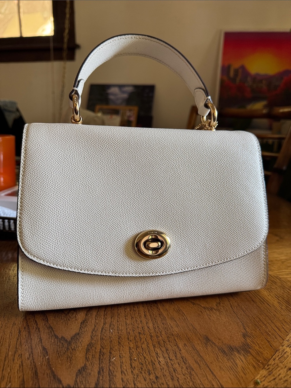 White Leather Purse with Gold Accents